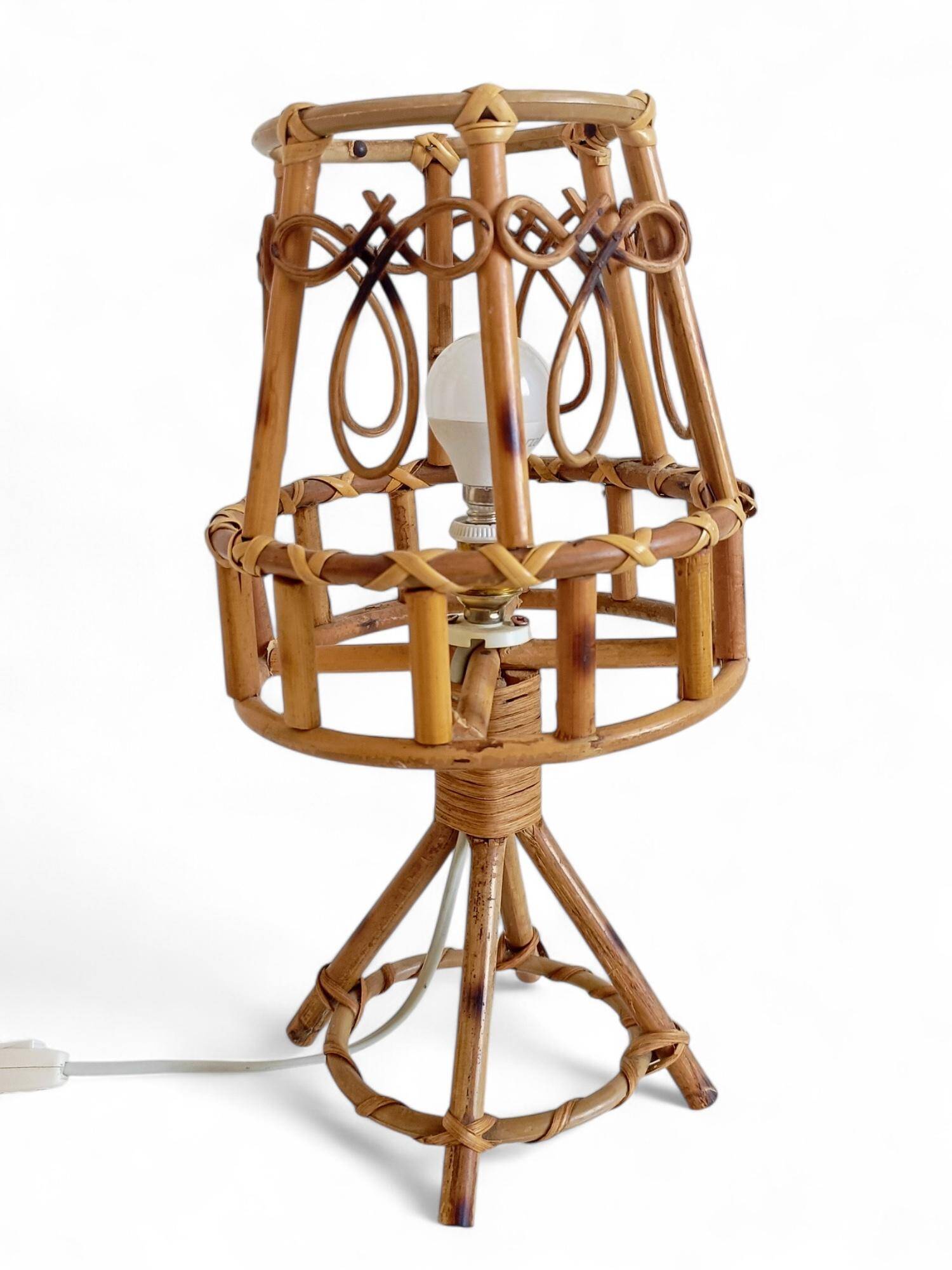 Bamboo and Rattan Table Lamp, Mid-Century Modern, 1960s Style