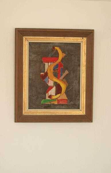 Original mid-century Swedish oil on canvas – “Layers” by Wilhelm Henning – signed & framed – 32 × 39 cm (12.6" × 15.4")