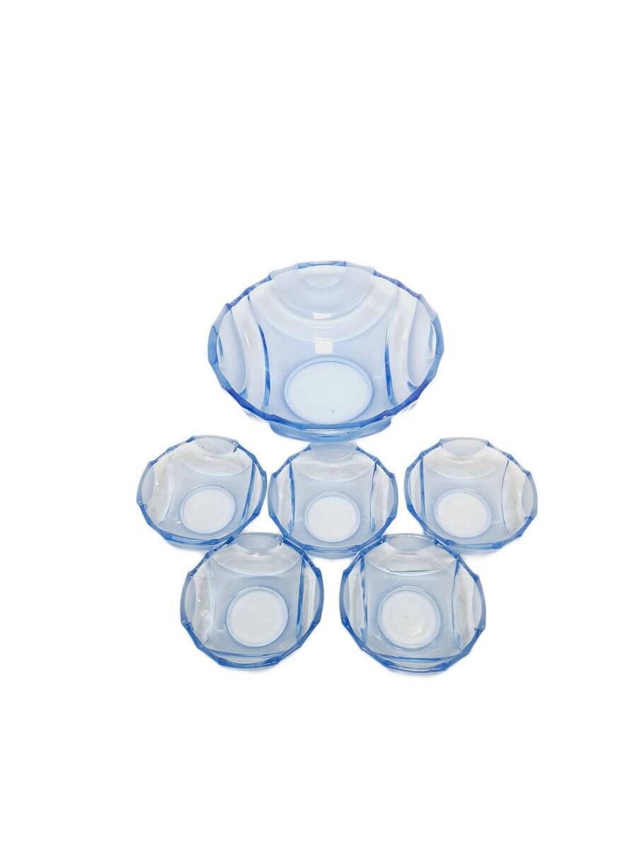 Art Deco uranium dessert service from Niemen Glassworks, Poland, 1930s, set of 6