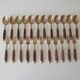 Vintage teak and brass housewife, dessert spoons and forks