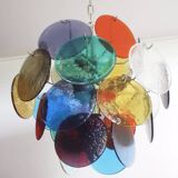 Pair of 4-light hanging chandeliers in Murano glass, Italy, 1980s.