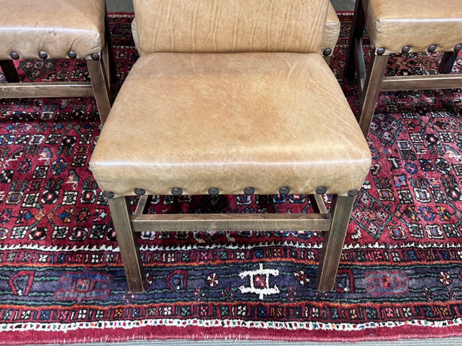Set of 4 English beech chairs with faux leather from the 1980s.