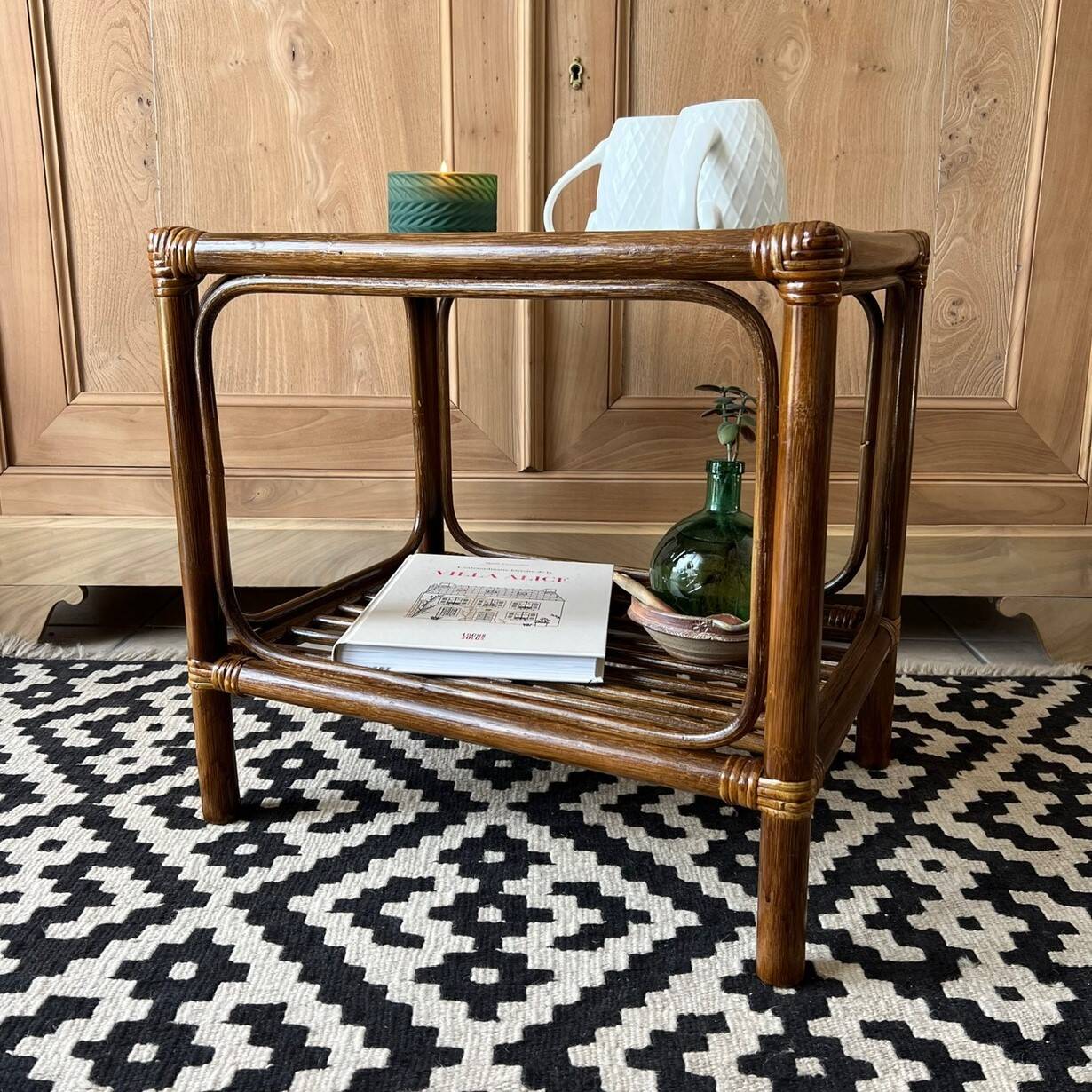Small vintage table - rattan & canework