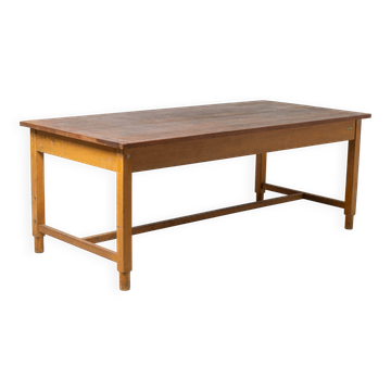 Grande table de travail / industrielle / de ferme, bois patiné, Tchécoslovaquie
