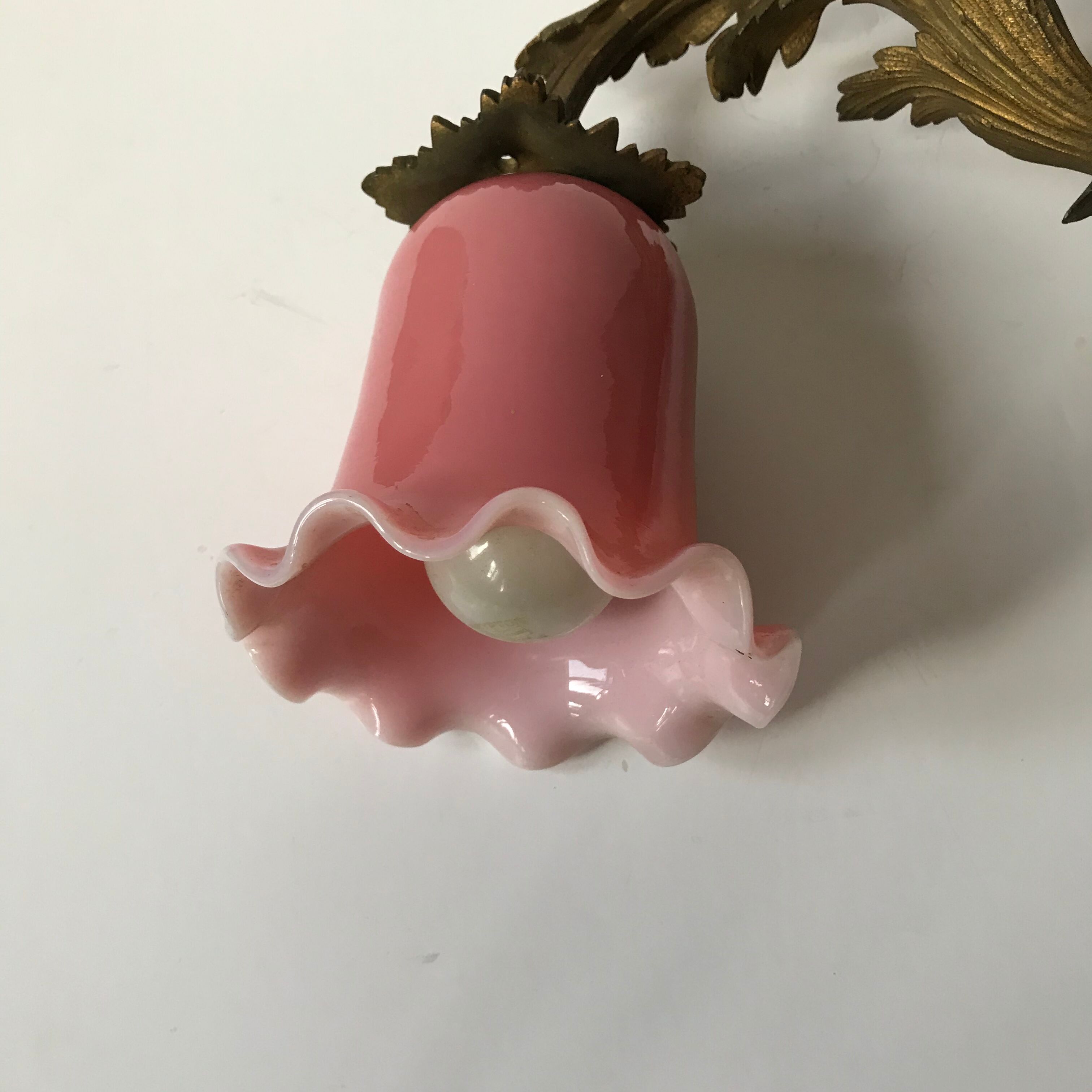 Bronze XIX applique with pink opaline tulip