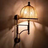 Applique murale à bras articulé en laiton réglable, abat-jour en toile de jute, Angleterre des années 1950