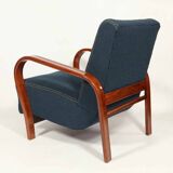 Fauteuil Art déco Karel Koželka & Antonín Kropáček années 50, tissu bouclé bleu foncé Vintage Lounge Chair