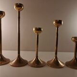 Set of 5 brass candlesticks from the 70s