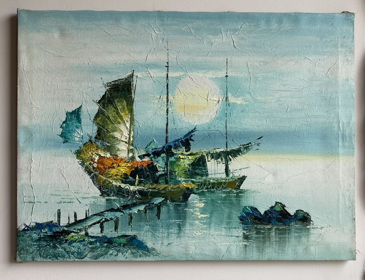 Marine, zampan boats at sunset, XX century