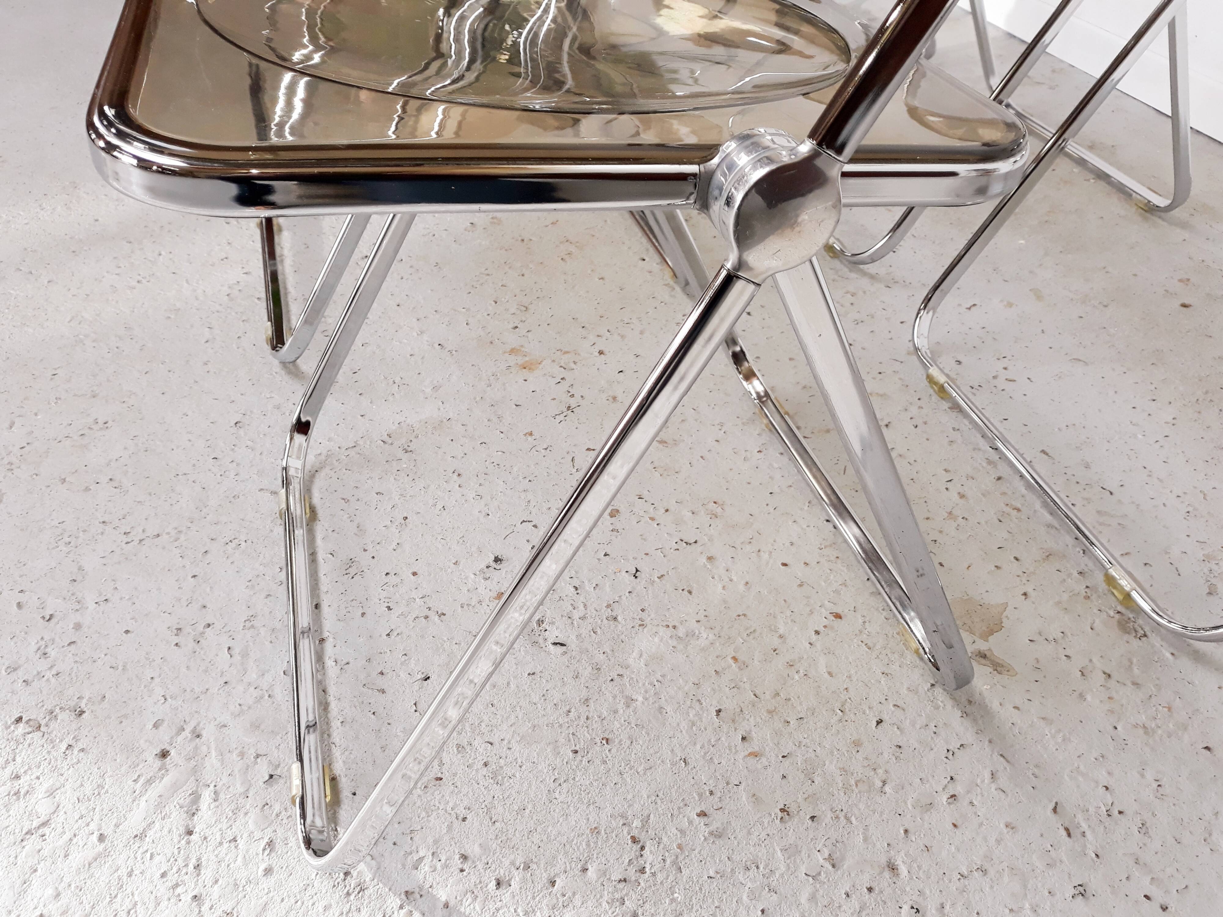 6 vintage Chairs Giancarlo Piretti "plia" 1970 chrome and Plexiglas