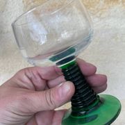 5 two-coloured green stemmed glasses with conical stems Roemer