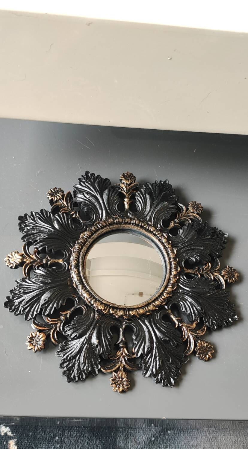 Small Sun Mirror Witch's Eye Round In Resin Patina Black/Copper