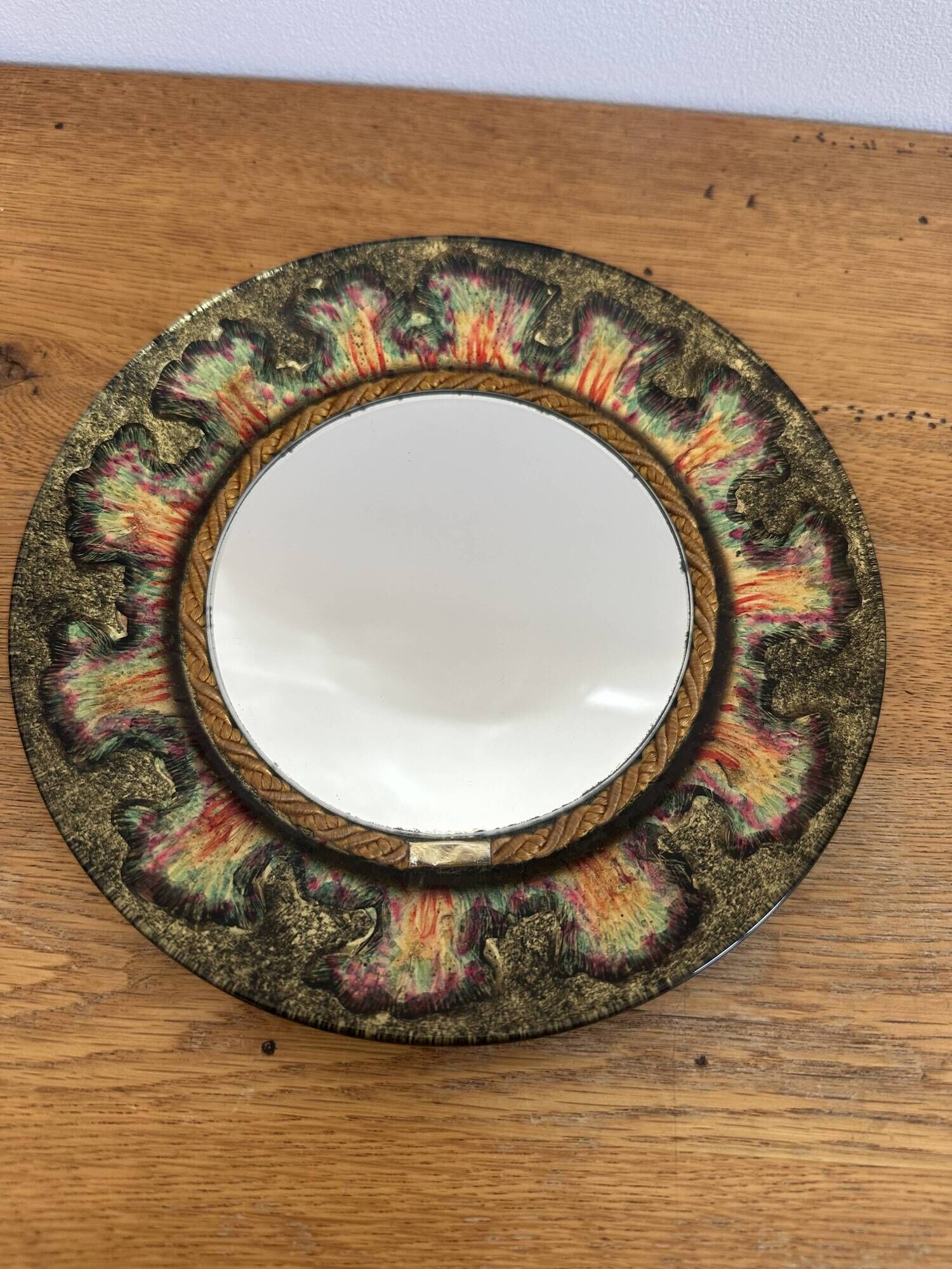 Decorative enamelled mirror on glass - Atelier des Remparts - unique piece and
