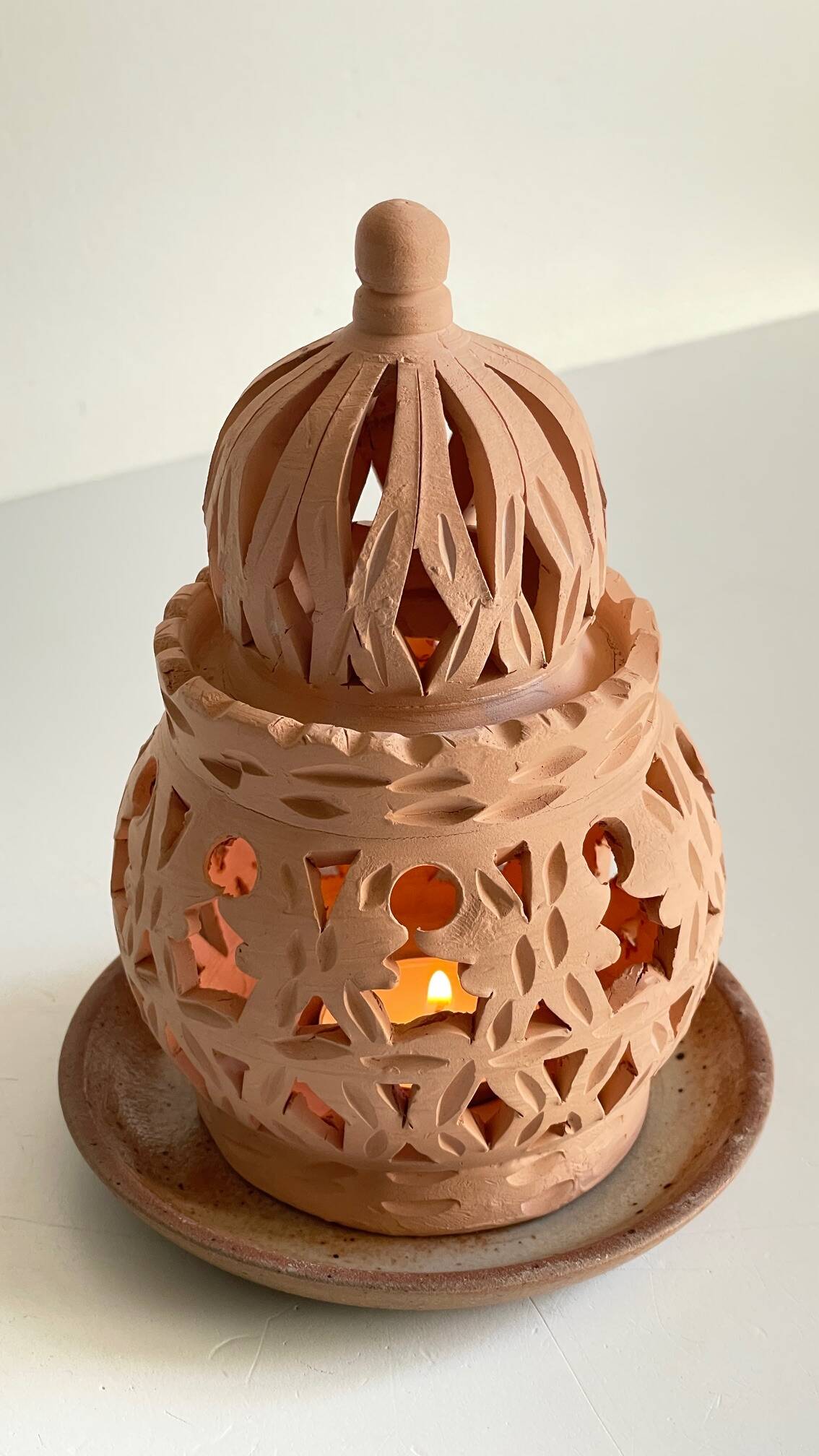 Handmade terracotta tealight candle holder
