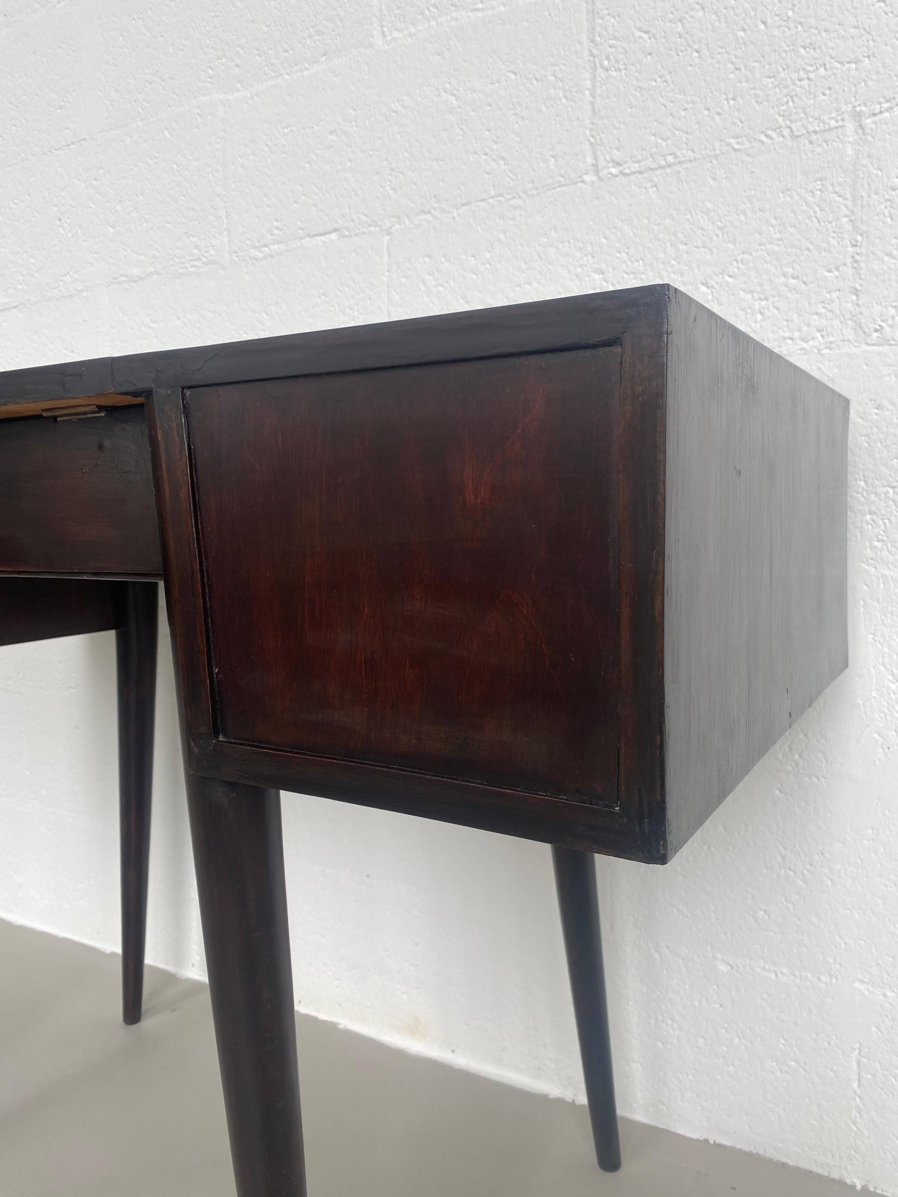 Vintage 1950s Italian Vanity/Desk with Mirror, in Solid Wood, Gio Ponti Style