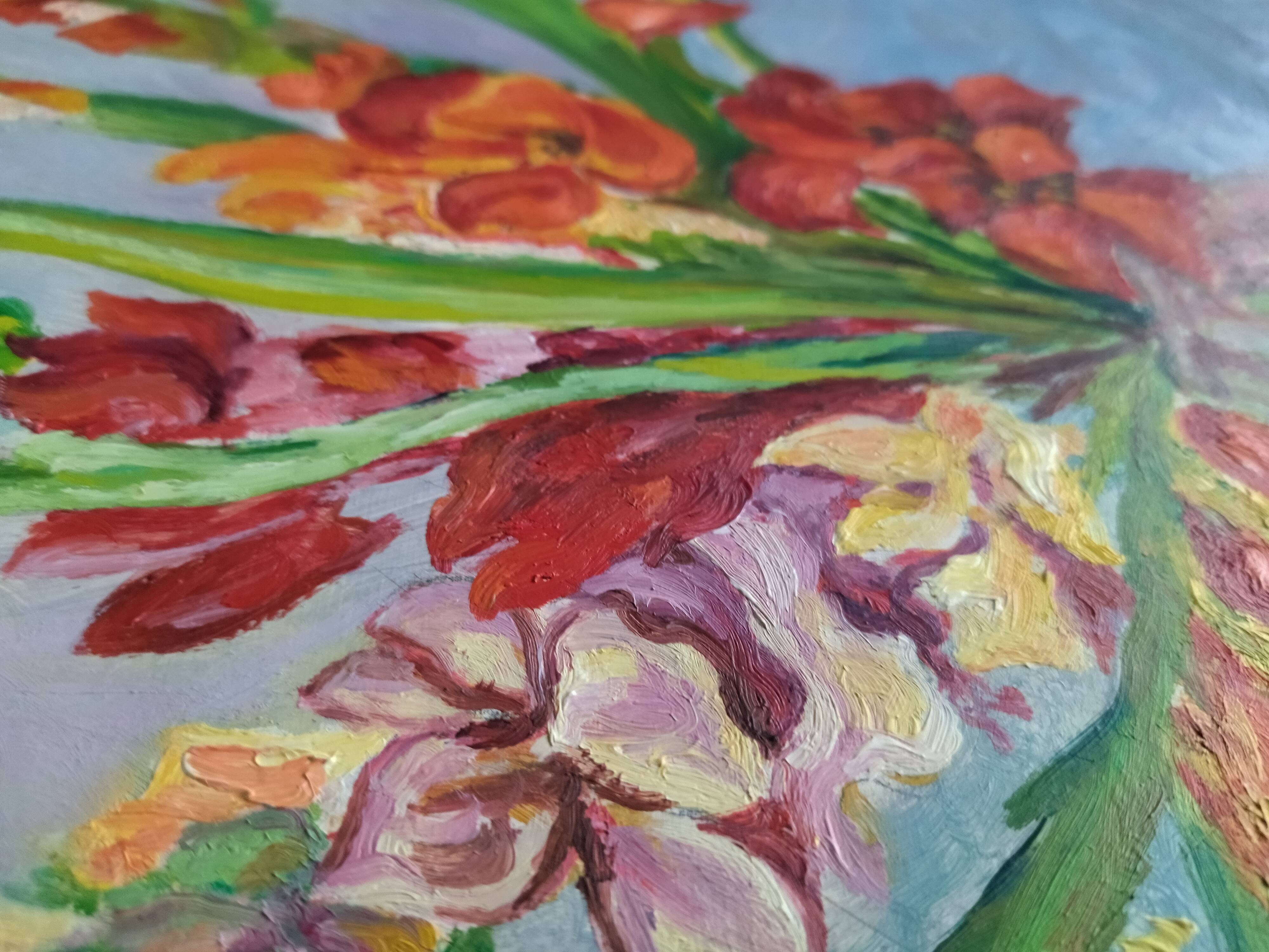 Oil Painting on Panel – Still Life with Gladioli