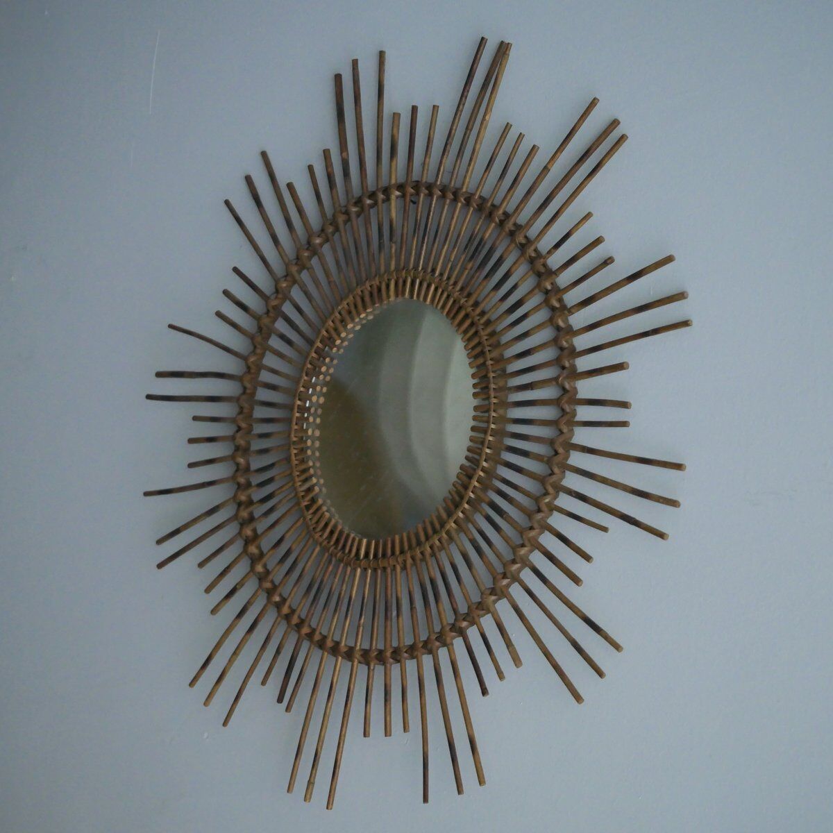 Vintage Sun mirror in wicker, Italy, 1960s