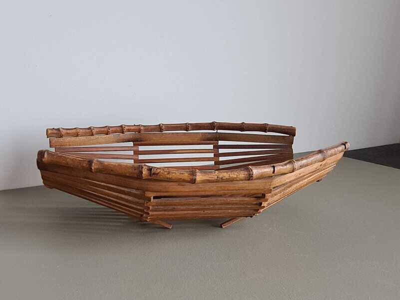 Vintage French bamboo boat basket | Rustic decor