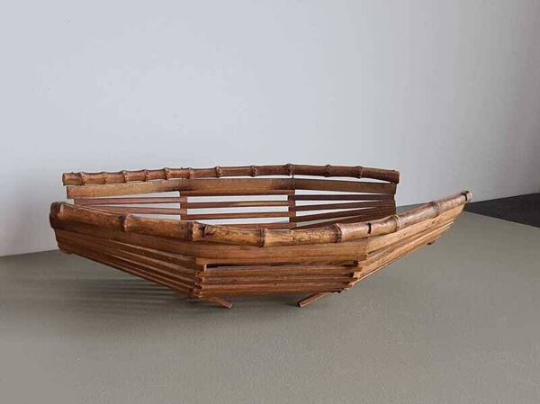 Panier bateau vintage français en bambou   Décor rustique