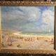 Oil on canvas lively beach scene Normandy framed 20th century