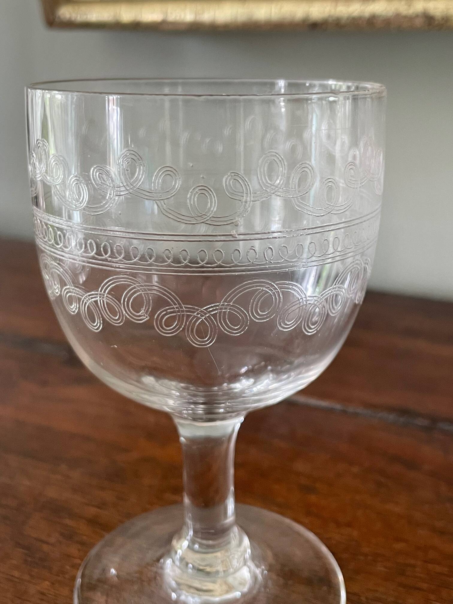 set of 2 antique needle-engraved glasses