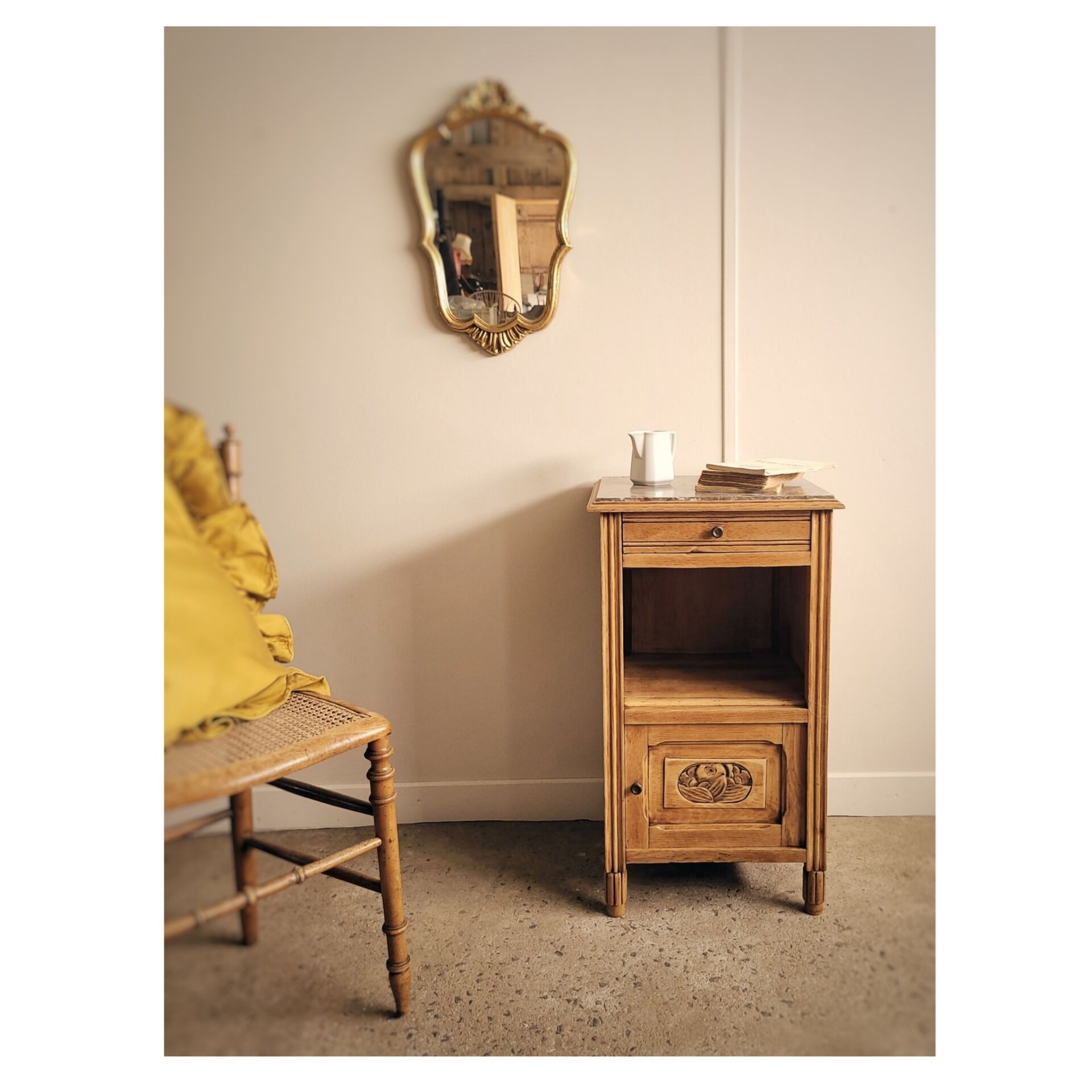 Wooden bedside table in Art Deco style
