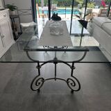 Roche Bobois glass and steel dining table and 6 chairs