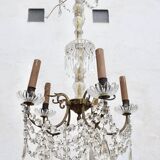 Bronze chandelier with crystal pendants circa 1950, 5 lights, H = 81 cm