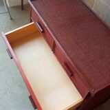 Commode vintage en rotin laquée rouge