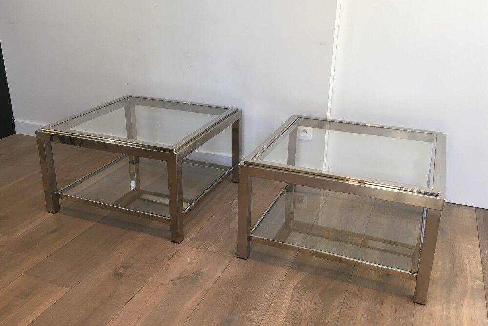 Pair of large chrome side tables