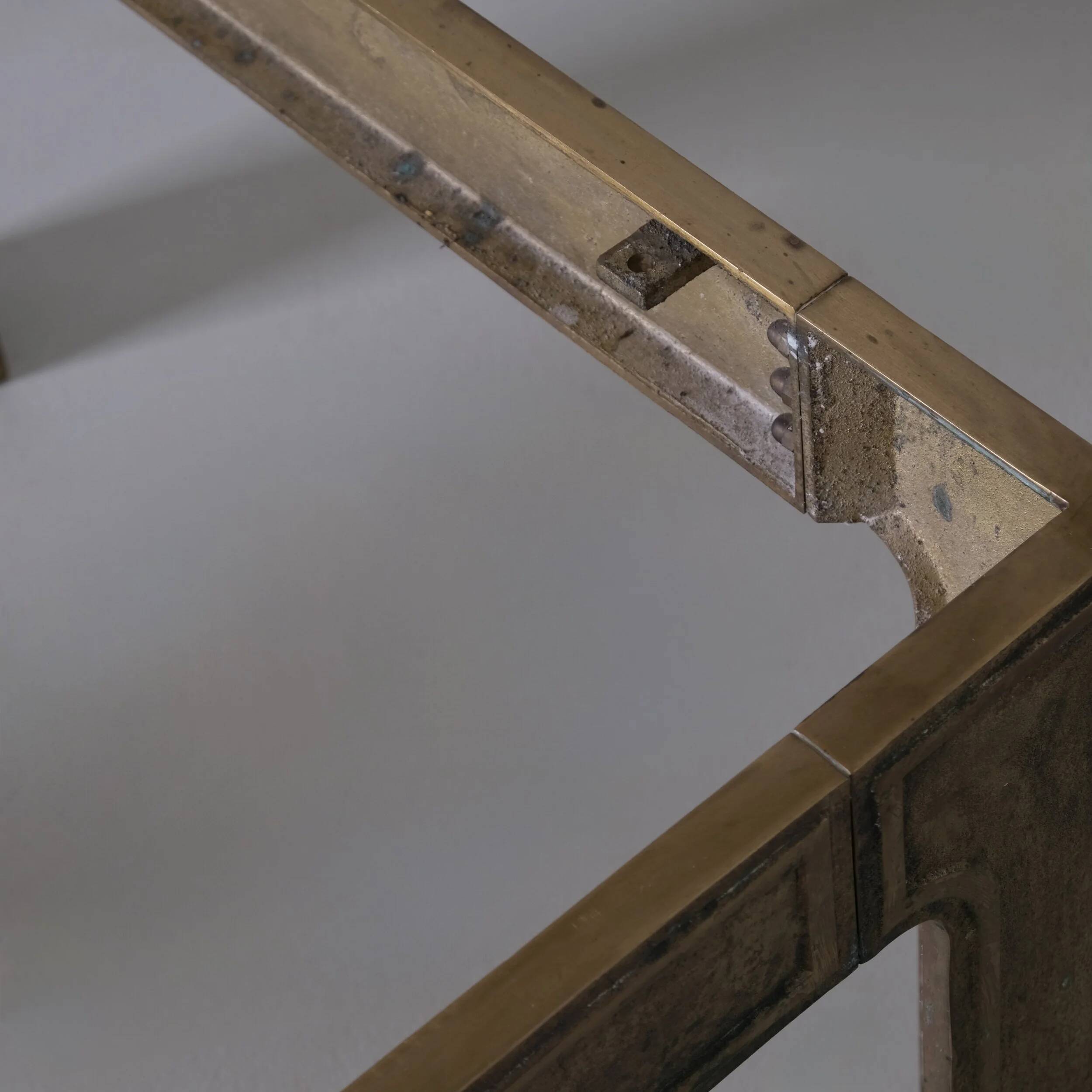 Brutalist bronze and glass square coffee table | 1970s