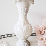 White opaline vase decorated with arabesques and ram's heads