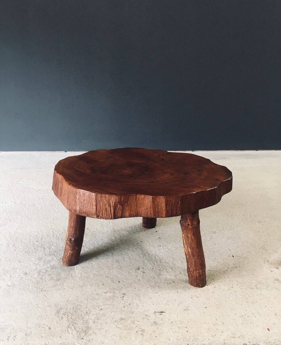 Handcrafted Teak Tree Trunk Tripod Coffee Table, 1960s