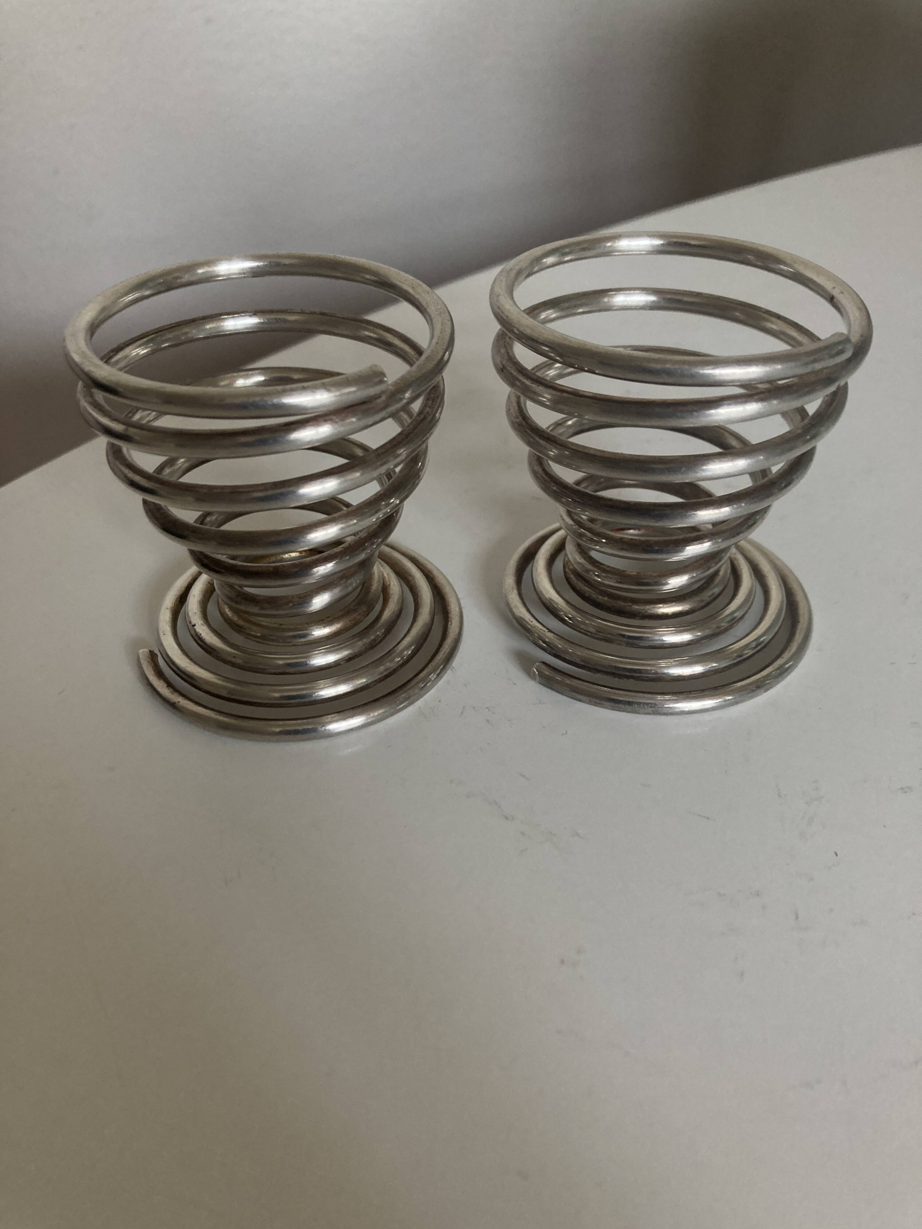 Pair of spring egg cups in silver metal 1970