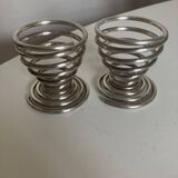 Pair of spring egg cups in silver metal 1970