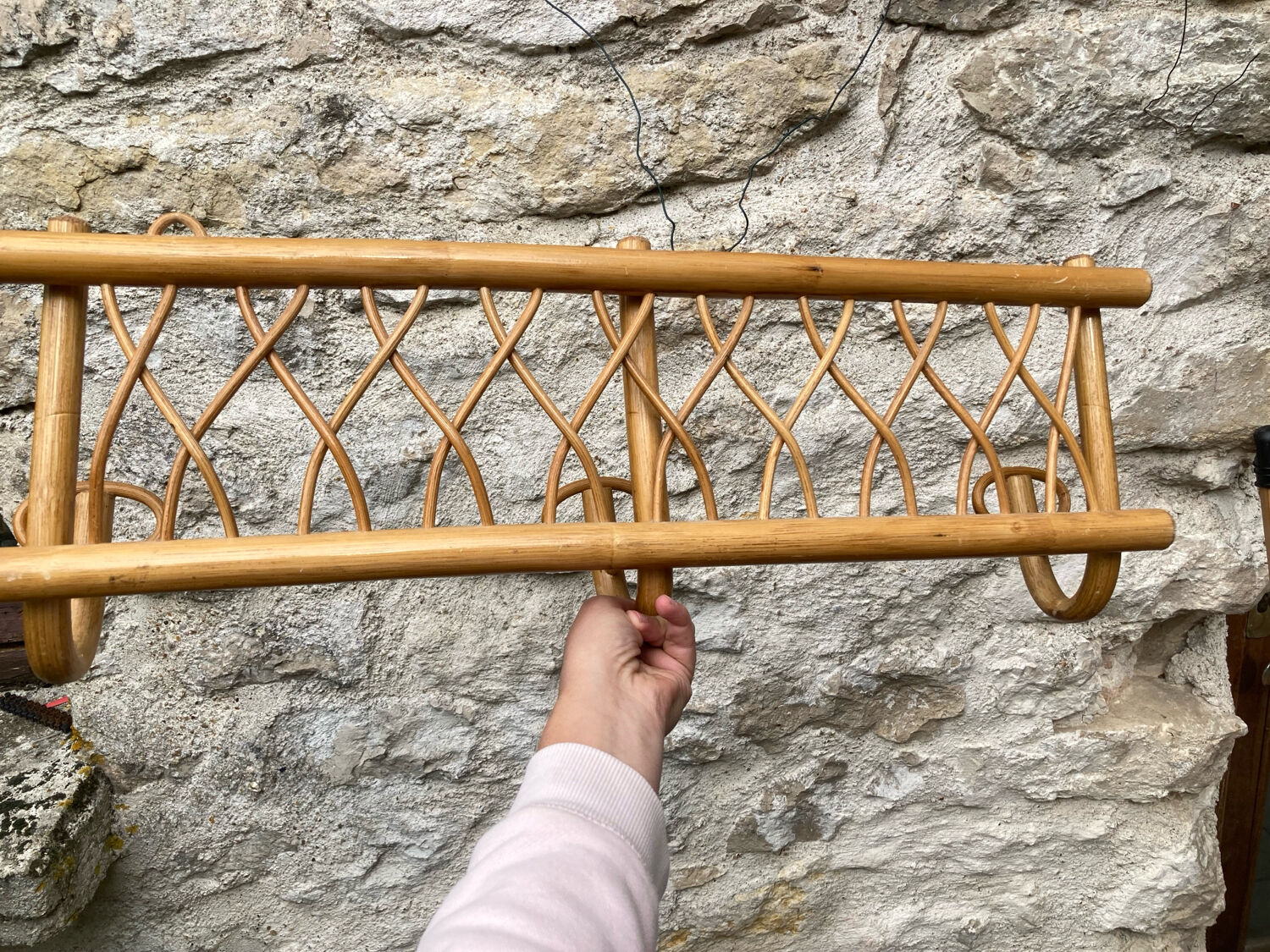 Vintage rattan wall coat rack
