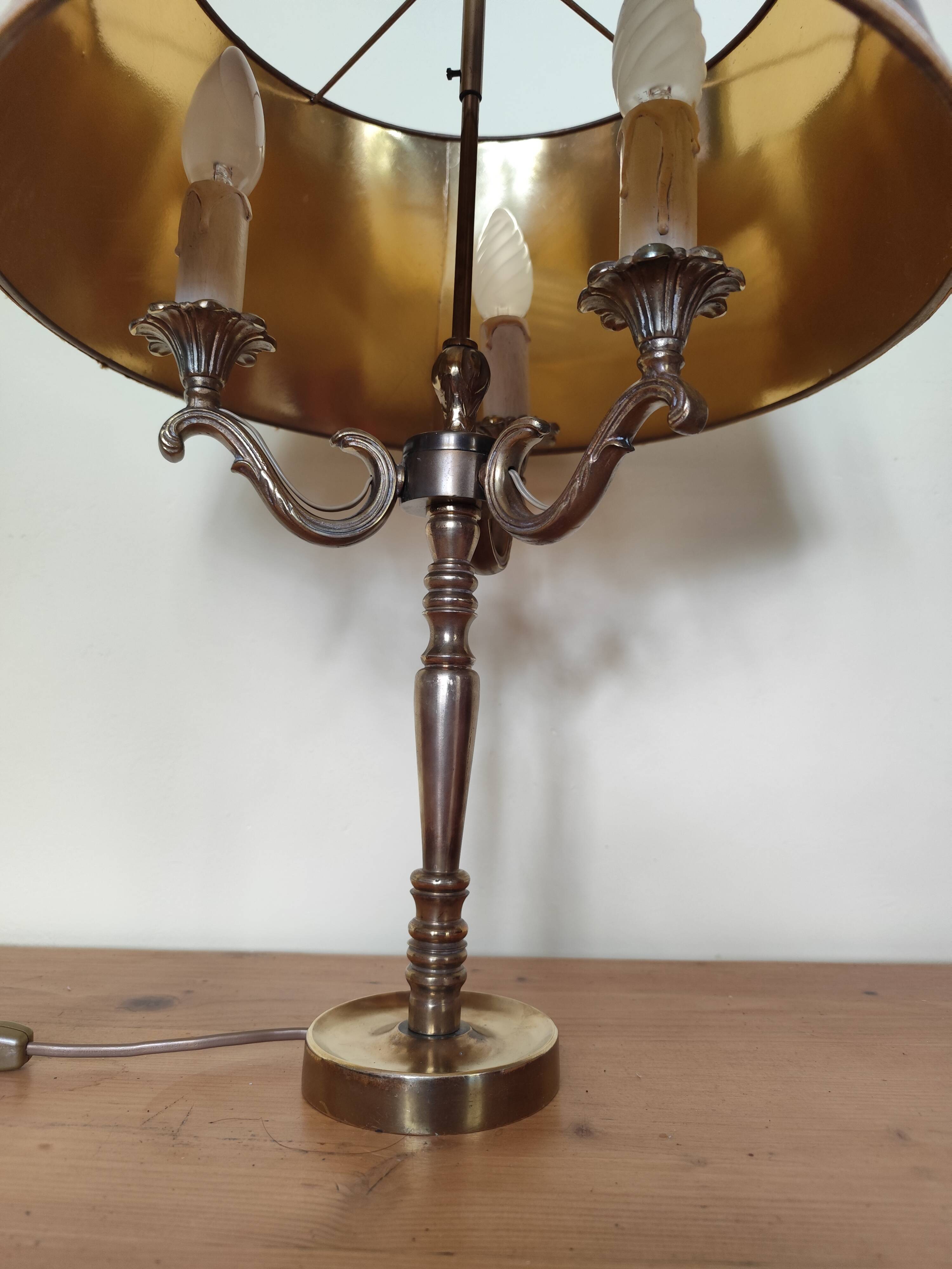 brass three-light bouillotte lamp, desk lamp