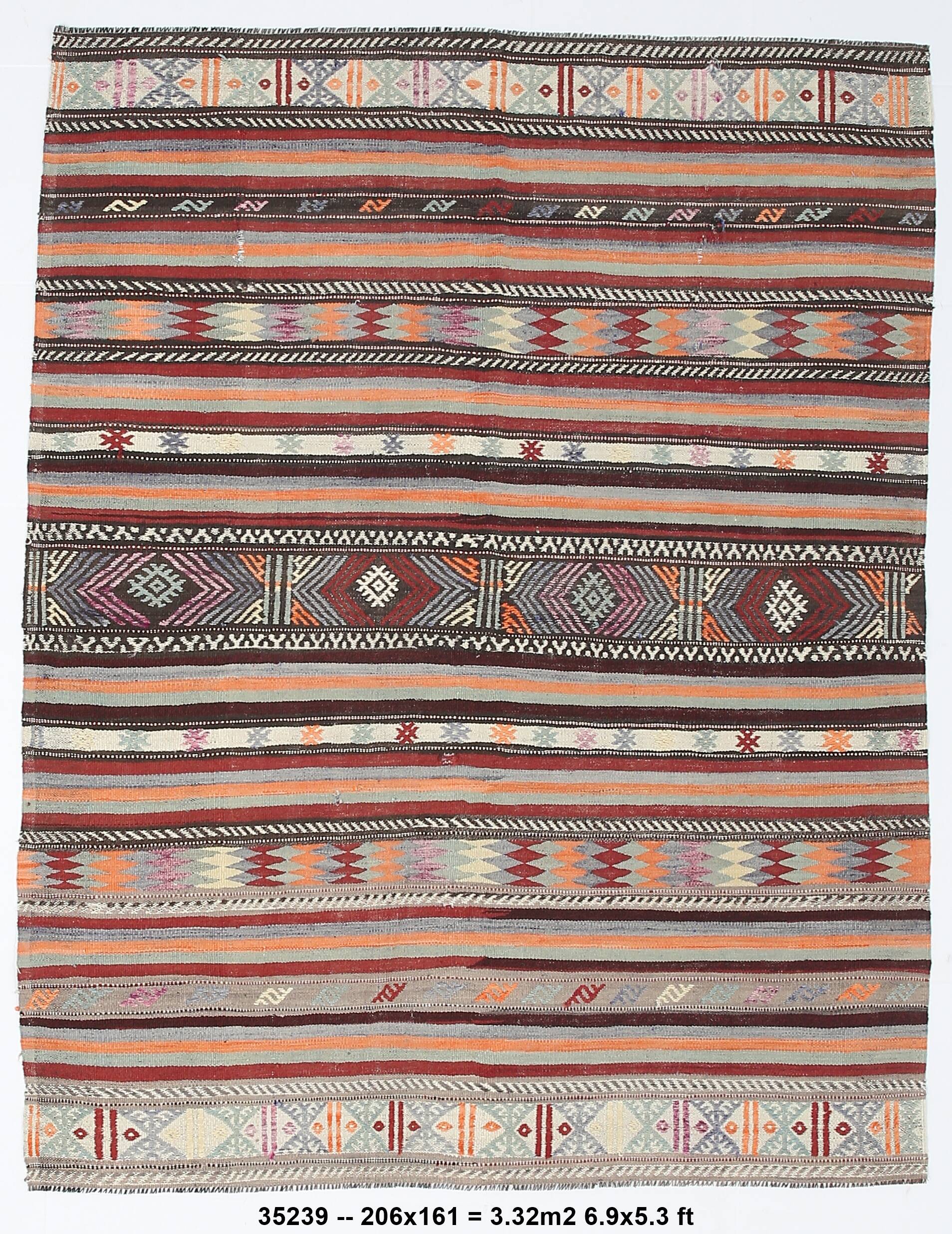 5x7 Modern Mid Century Antique Kilim Rug, 161x206Cm