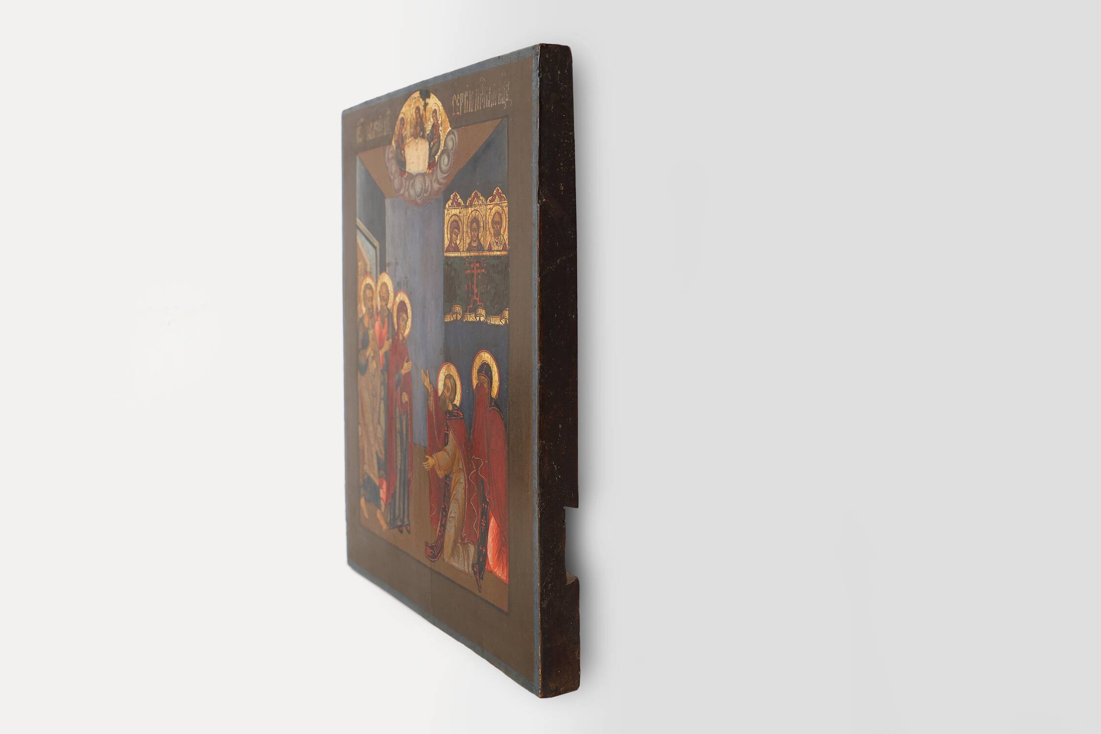 19th Century oak Traditional Religious Icon Saint Healing a Sick Person