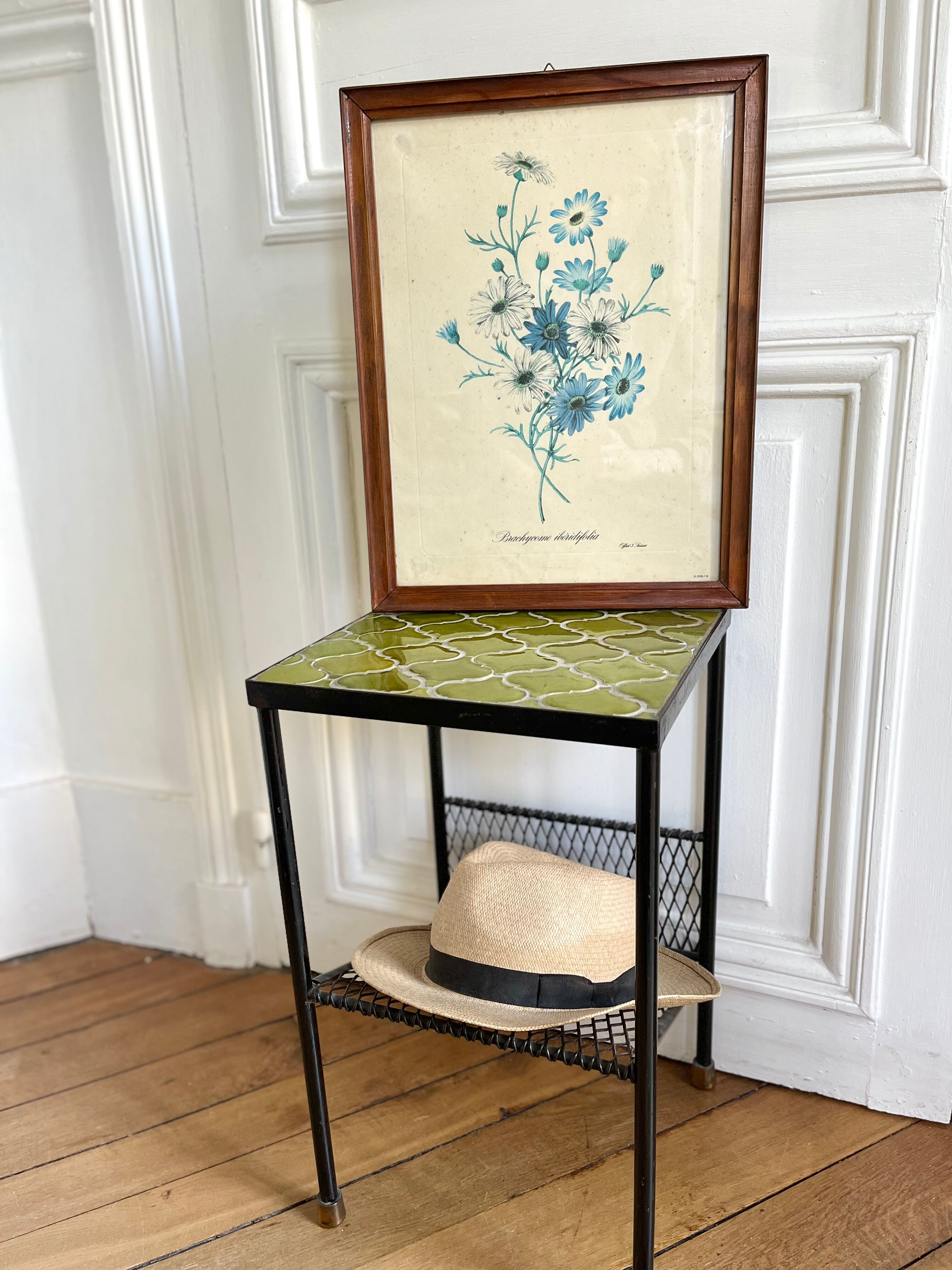 Vintage botanical board frame with blue flowers