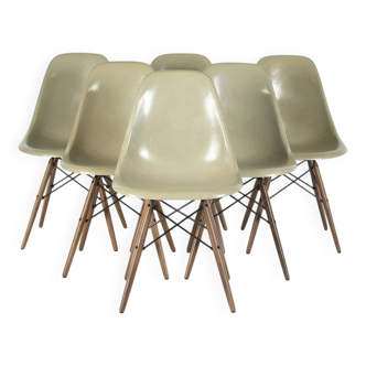 Grey Yellow Set (6) Vitra Vintage Original Eames DSW Side Shell Chairs
