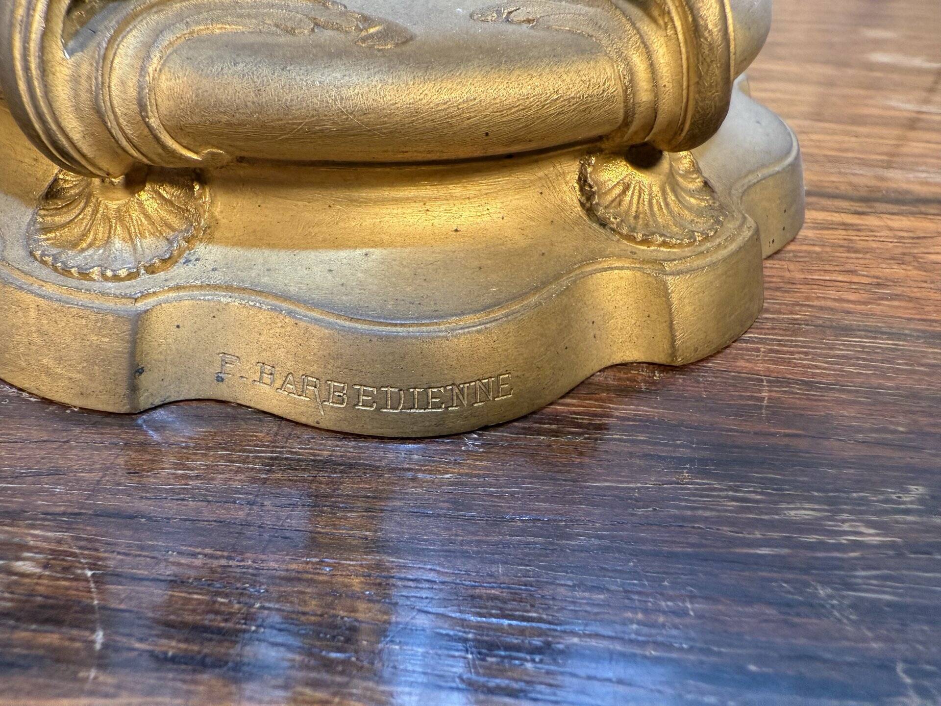 Paire de candélabres de style Louis XV en bronze doré signés Ferdinand Barb