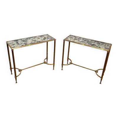 Paire de bouts de canapé en laiton et miroirs antiques de la maison Baguès