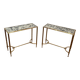 Pair of brass and antique mirror side tables from the Baguès house.