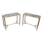 Paire de bouts de canapé en laiton et miroirs antiques de la maison Baguès