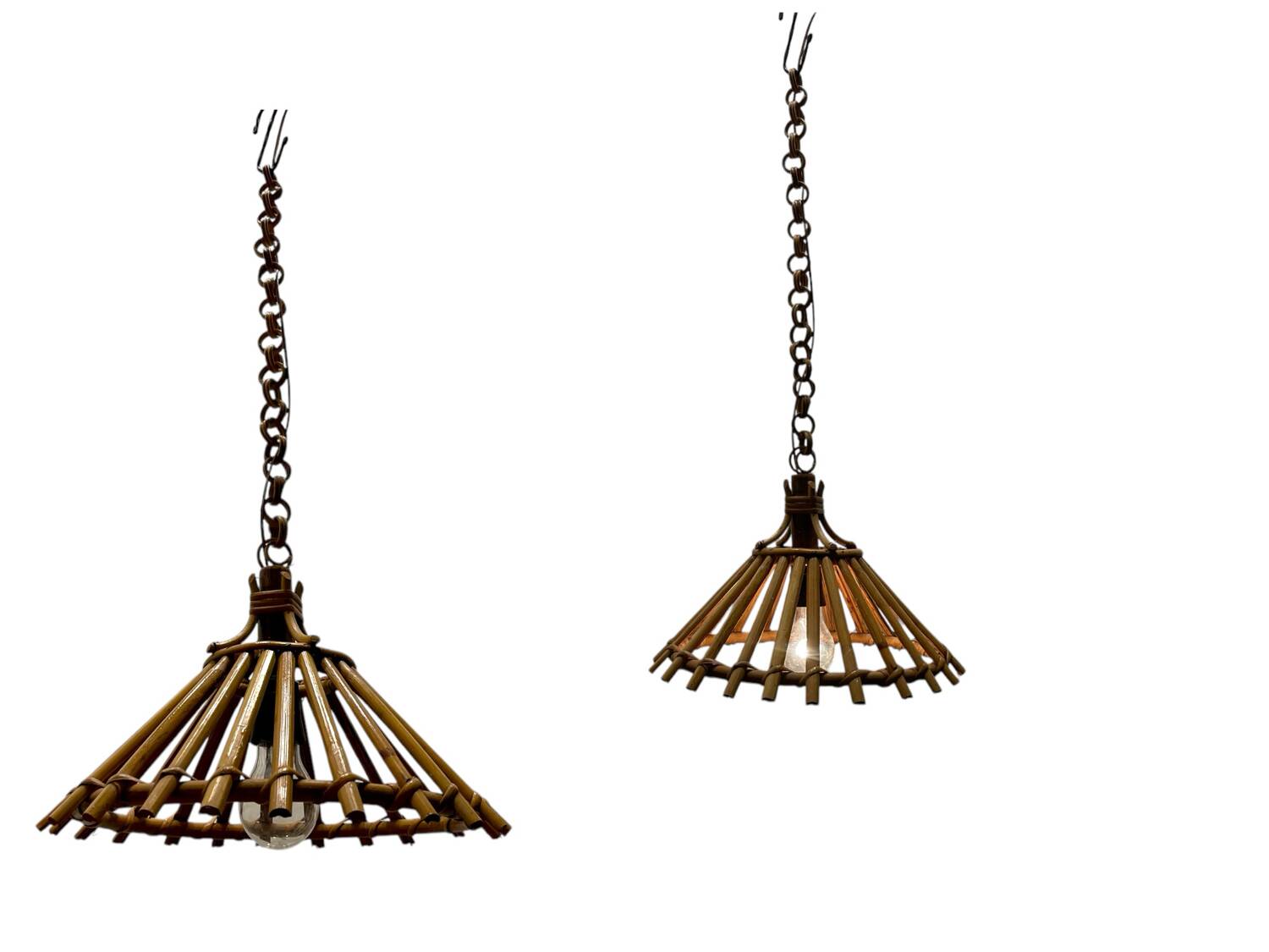 Rattan vintage Light Pendants Set of 2 1960’s