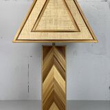 Midcentury pencil reed rattan bamboo and brass table lamp, 1970s