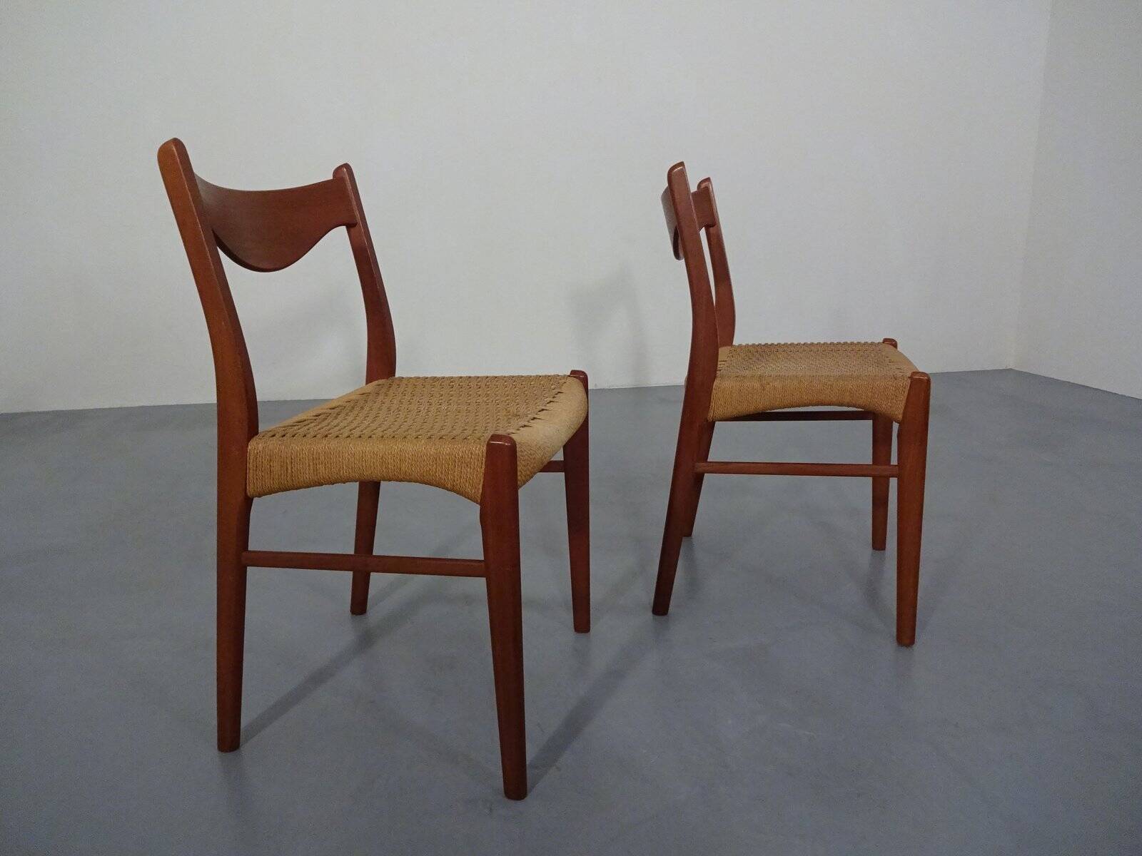 Set of Teak and Paper Cord Dining Chairs by Ejner Larsen for Glyngøre Stolefabrik, 1960s