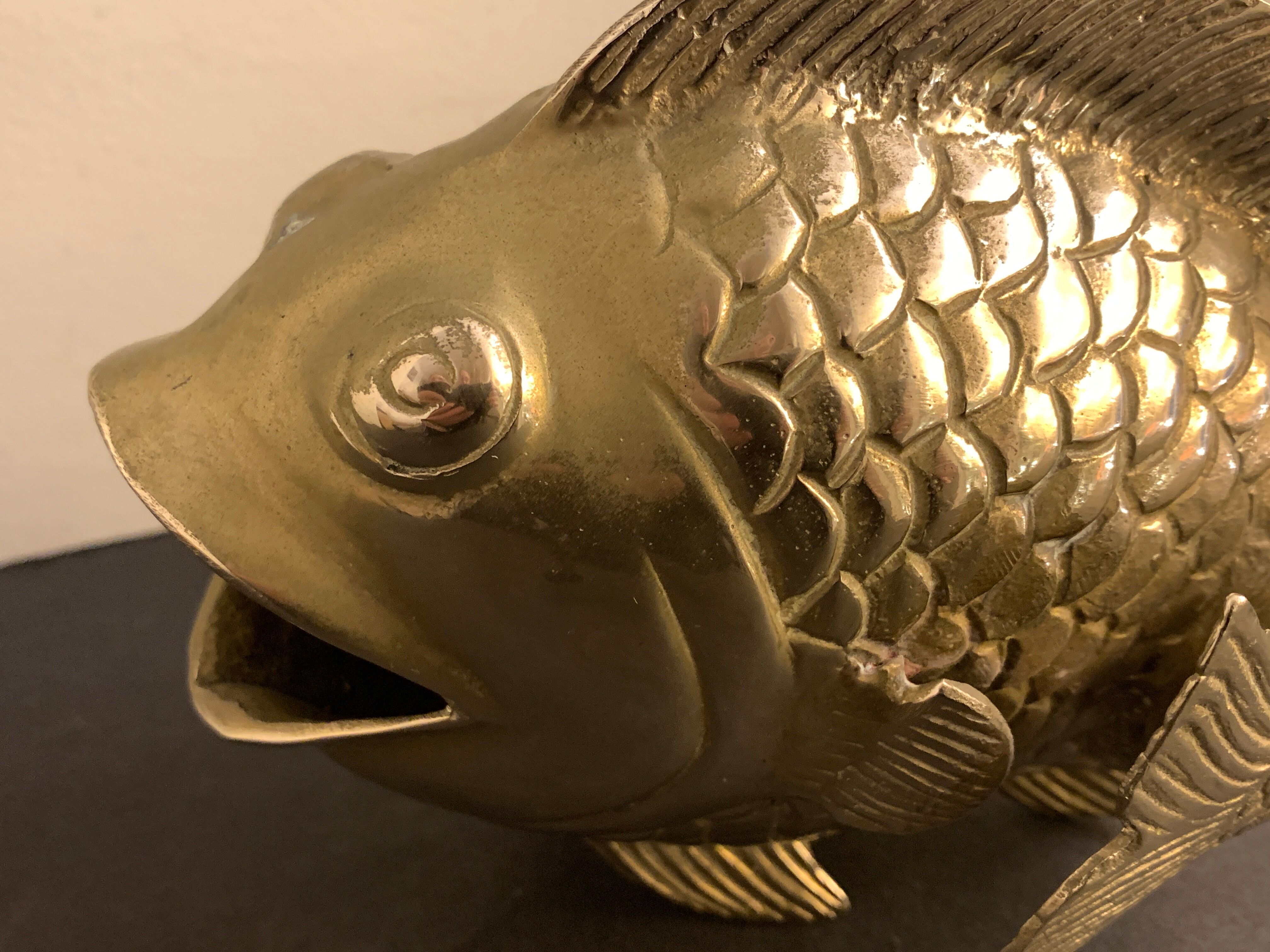 Koi fish vase, solid brass carp, Japan, late nineteenth century