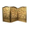 Three-leaf screen, gilded wood, flower-patterned fabric